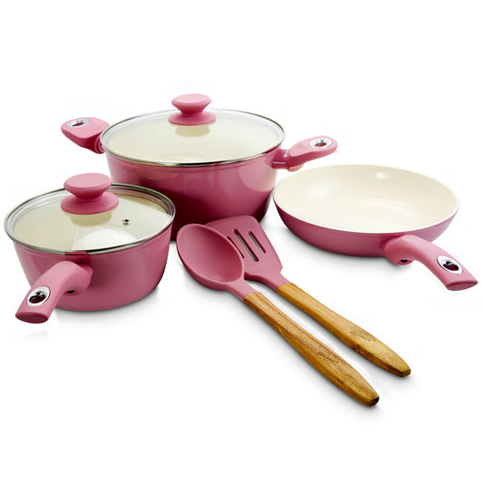 Gibson Home Plaza Caf 7 Piece Aluminum Nonstick Cookware Set in Lavender