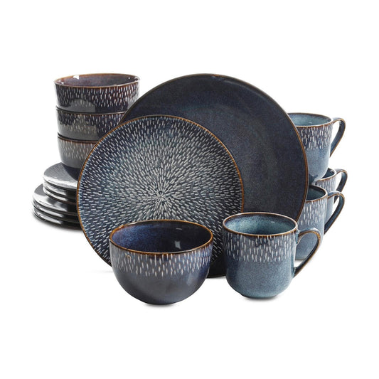 Gibson Elite Matisse 16-Piece Double Bowl Dinnerware Set, Cobalt