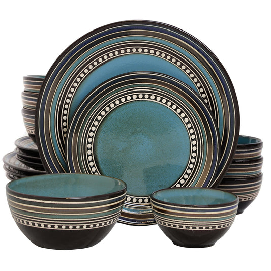 Gibson Elite Caf Versailles 16 Piece Double Bowl Dinnerware Set - Blue