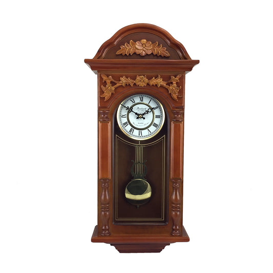 Bedford Clock Collection 27.5 Inch Oak Finish Pendulum Wall Clock