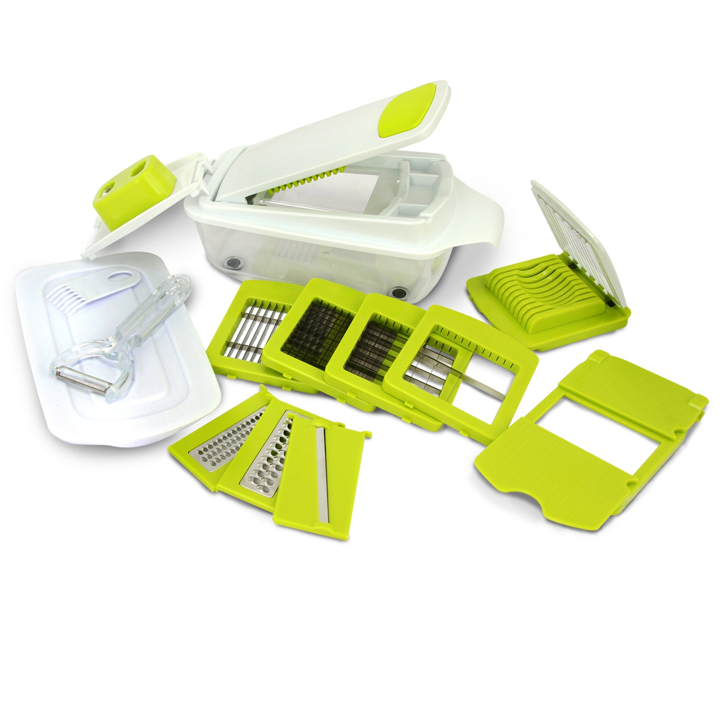 MegaChef 8-in-1 Multi-Use Slicer Dicer and Chopper with Interchangeable Blades, Vegetable and Fruit Peeler and Soft Slicer